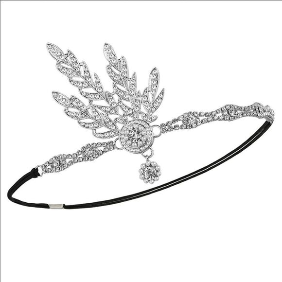 ✨ NWT Art Deco 1920’s Gatsby Flapper Crystal Rhinestone & Pearl, Silver … - Picture 1 of 6